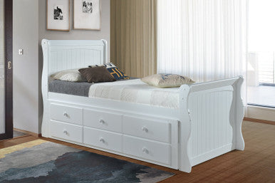 buy White Captain storage Bed Frame with pull out guest trundle 