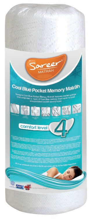 Sareer Matrah 2ft6 Small Single Cool Blue Memory Foam Pocket Mattress