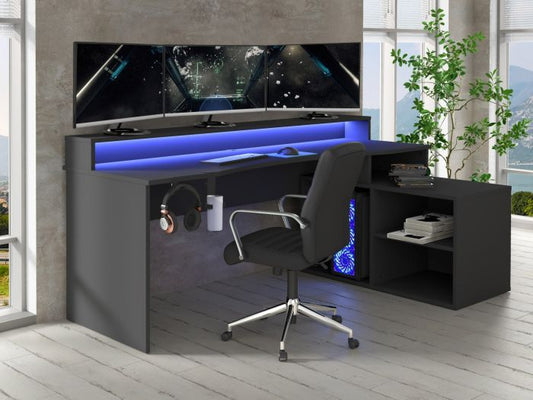 Flair Power W L Shaped Corner LED Gaming Desk with Storage