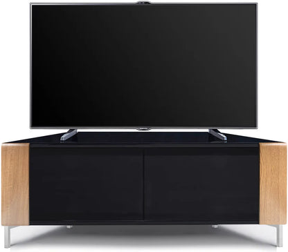 Modern CORVUS gloss black TV cabinet with oak profiles for flat screen TVs 50 inch