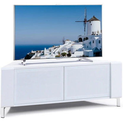 CORVUS 50 inch gloss white corner TV stand with hidden media storage