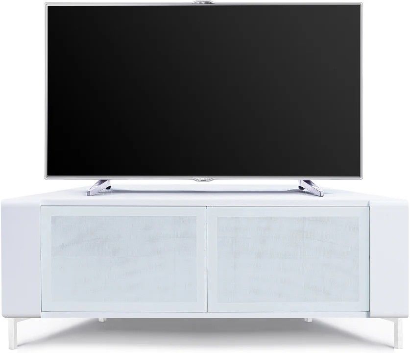 Modern CORVUS gloss white corner TV cabinet for flat screen TVs up to 50 inch