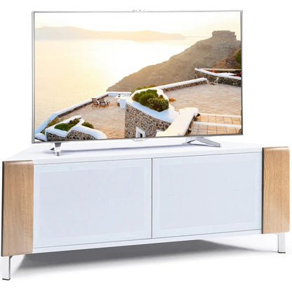 corvus TV stand in white and oak